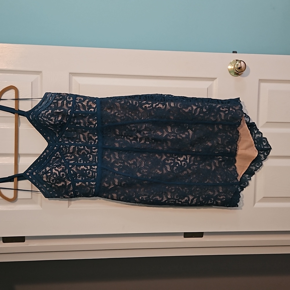 Turquoise lace asymmetrical cocktail dress size XL